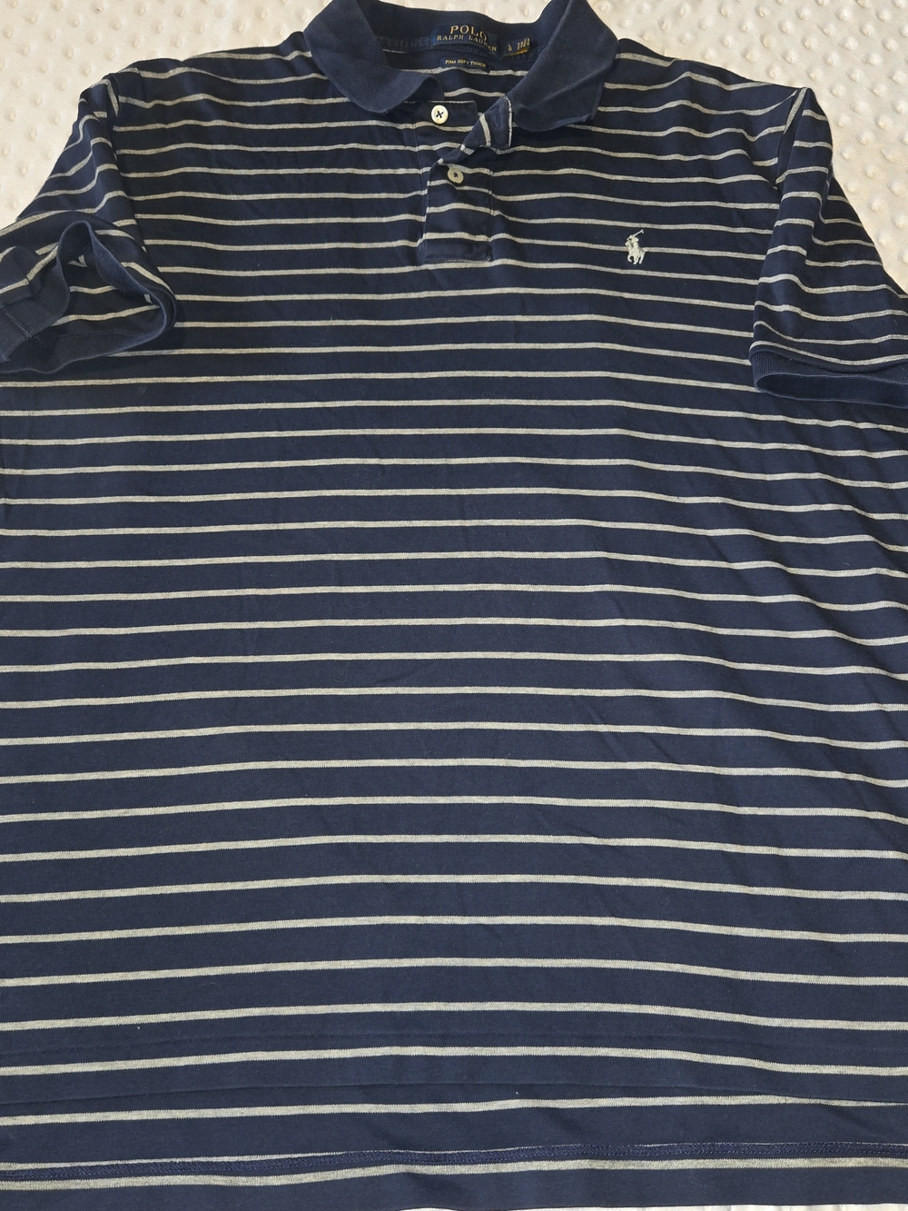 Polo Ralph Lauren Mens Lg Striped Short Sleeve Polo Shirt Navy White 100% Pima